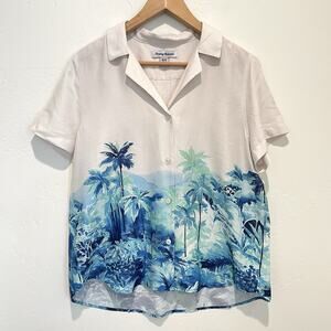 Tommy Bahama Oceanside Views Talulla Silk Camp Shirt Womens Medium Button White